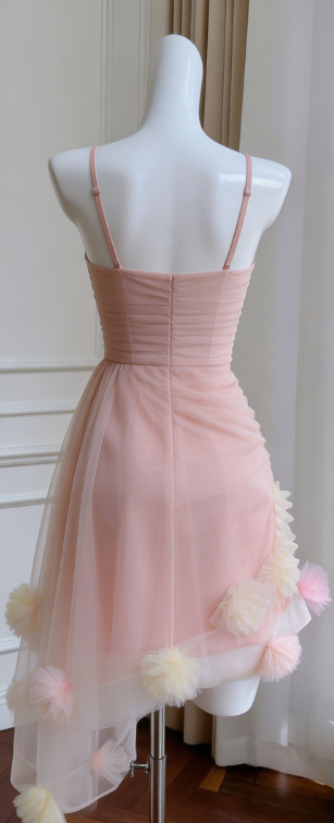 Charming Homecoming Dress Spaghetti Strap Flower Tulle Back to School Outfits Party Dress D7305