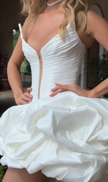 Charming Homecoming Dress V Neck Cascade Pleated Back to School Outfits Party Dress D7309