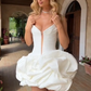Charming Homecoming Dress V Neck Cascade Pleated Back to School Outfits Party Dress D7309