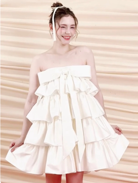 Charming Homecoming Dress Strapless Bowknot Cascade Pleated Back to School Outfits Party Dress D7311