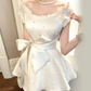 Charming Homecoming Dress Jewel Bowknot Pearl Pleated Back to School Outfits Party Dress D7313
