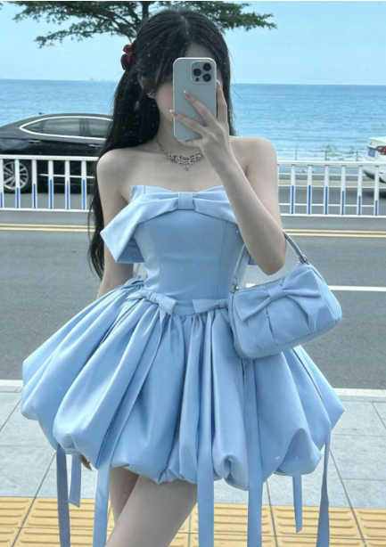 Charming Homecoming Dress Strapless Bowknot Soutache Back to School Outfits Party Dress D7315
