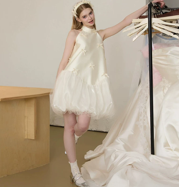 Charming Homecoming Dress Halter Bowknot Tulle Back to School Outfits Party Dress D7314