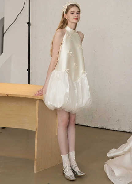 Charming Homecoming Dress Halter Bowknot Tulle Back to School Outfits Party Dress D7314