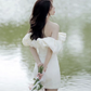 Charming Homecoming Dress Off the Shoulder Bowknot Hugging Back to School Outfits Party Dress D7316
