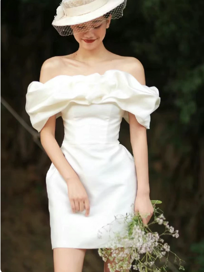 Charming Homecoming Dress Off the Shoulder Pleated Back to School Outfits Party Dress D7318