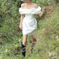 Charming Homecoming Dress Off the Shoulder Pleated Back to School Outfits Party Dress D7318