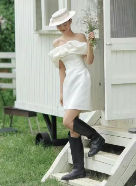 Charming Homecoming Dress Off the Shoulder Pleated Back to School Outfits Party Dress D7318
