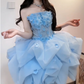 Charming Homecoming Dress Strapless Pleated Flower Cascade Back to School Outfits Party Dress D7320