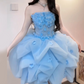 Charming Homecoming Dress Strapless Pleated Flower Cascade Back to School Outfits Party Dress D7320