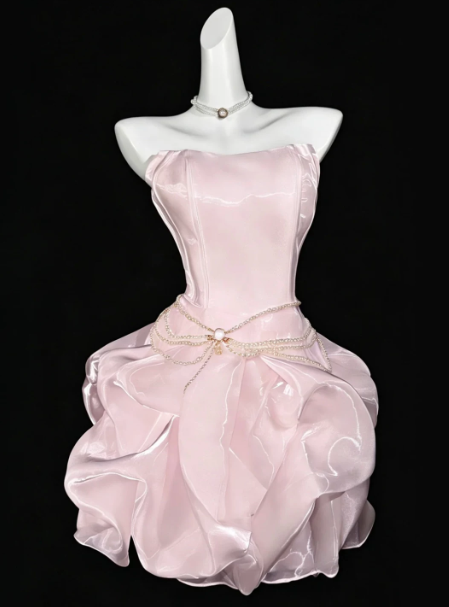 Charming Homecoming Dress Strapless Pleated Back to School Outfits Party Dress D7319