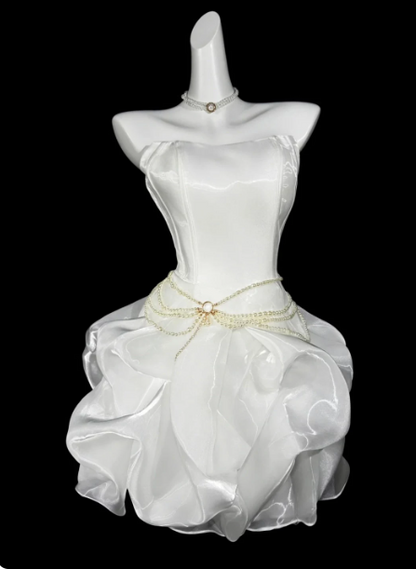 Charming Homecoming Dress Strapless Pleated Back to School Outfits Party Dress D7319