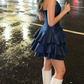 Charming Homecoming Dress V Neck Pleated Cascade Back to School Outfits Party Dress  D7326