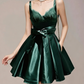 Charming Homecoming Dress V Neck Bowknot Pleated Back to School Outfits Party Dress  D7336