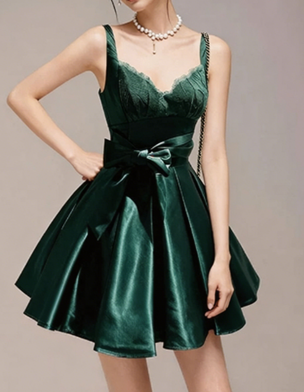 Charming Homecoming Dress V Neck Bowknot Pleated Back to School Outfits Party Dress  D7336