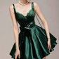 Charming Homecoming Dress V Neck Bowknot Pleated Back to School Outfits Party Dress  D7336