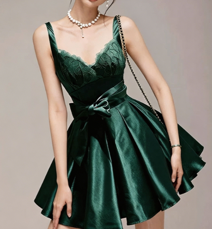 Charming Homecoming Dress V Neck Bowknot Pleated Back to School Outfits Party Dress  D7336