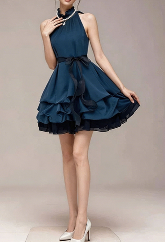 Charming Homecoming Dress High Collar Bowknot Pleated Tulle Back to School Outfits Party Dress  D7337