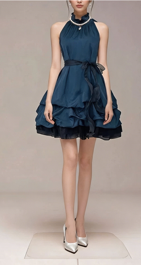 Charming Homecoming Dress High Collar Bowknot Pleated Tulle Back to School Outfits Party Dress  D7337