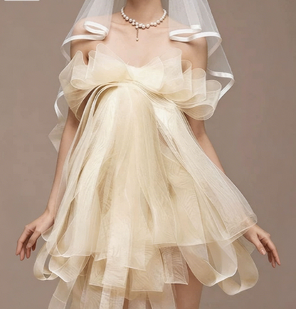 Charming Homecoming Dress Strapless Bowknot Cascade Tulle Back to School Outfits Party Dress  D7338