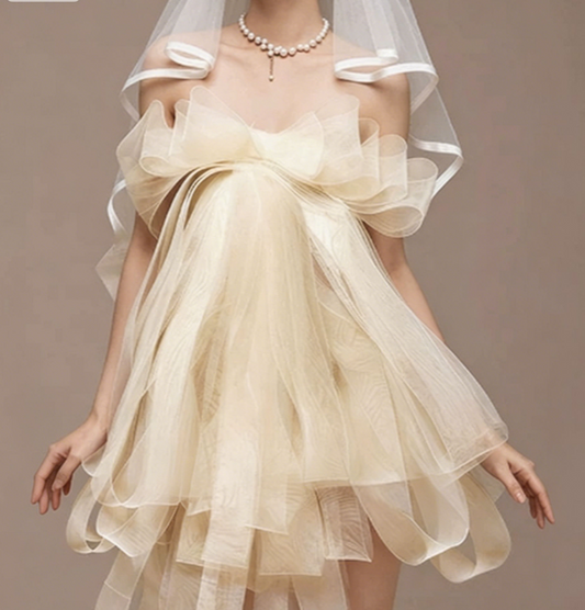 Charming Homecoming Dress Strapless Bowknot Cascade Tulle Back to School Outfits Party Dress  D7338