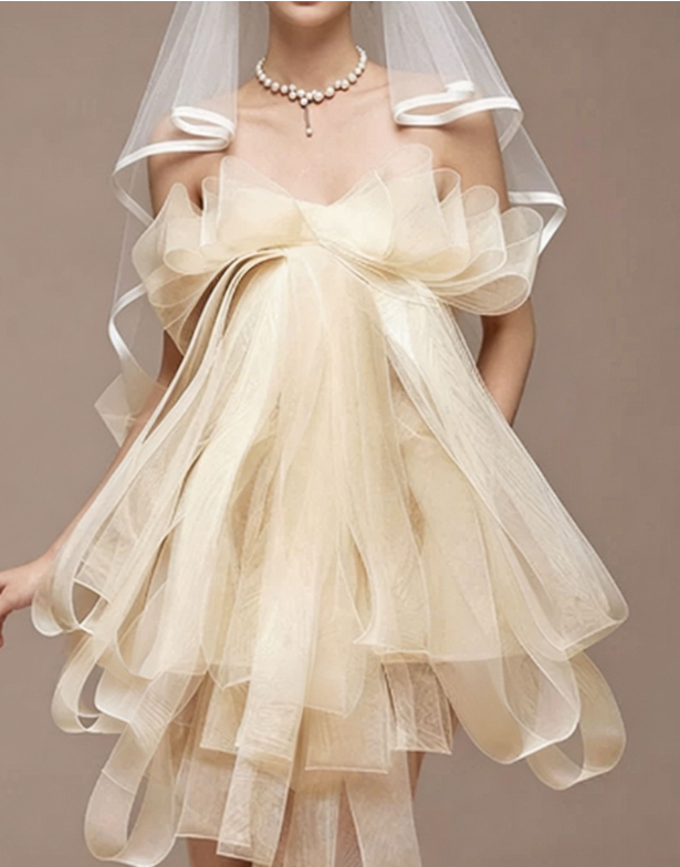 Charming Homecoming Dress Strapless Bowknot Cascade Tulle Back to School Outfits Party Dress  D7338