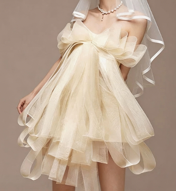 Charming Homecoming Dress Strapless Bowknot Cascade Tulle Back to School Outfits Party Dress  D7338