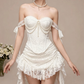 Charming Homecoming Dress Off the Shoulder Pearl Lace Hi-Lo Bowknot Pleated Back to School Outfits Party Dress  D7339