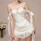 Charming Homecoming Dress Off the Shoulder Pearl Lace Hi-Lo Bowknot Pleated Back to School Outfits Party Dress  D7339