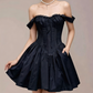 Charming Homecoming Dress Off the Shoulder Bowknot Pleated Back to School Outfits Party Dress  D7340