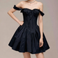 Charming Homecoming Dress Off the Shoulder Bowknot Pleated Back to School Outfits Party Dress  D7340