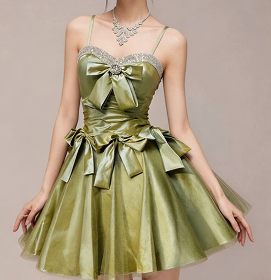 Charming Homecoming Dress Sweetheart Rinestone Pleated Bowknot Back to School Outfits Party Dress  D7342