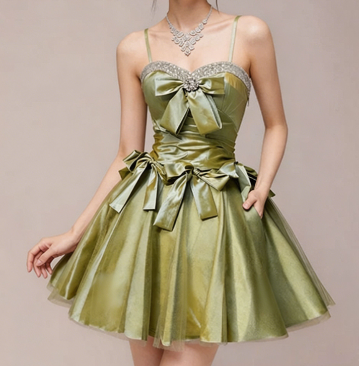 Charming Homecoming Dress Sweetheart Rinestone Pleated Bowknot Back to School Outfits Party Dress  D7342