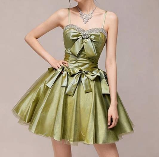 Charming Homecoming Dress Sweetheart Rinestone Pleated Bowknot Back to School Outfits Party Dress  D7342