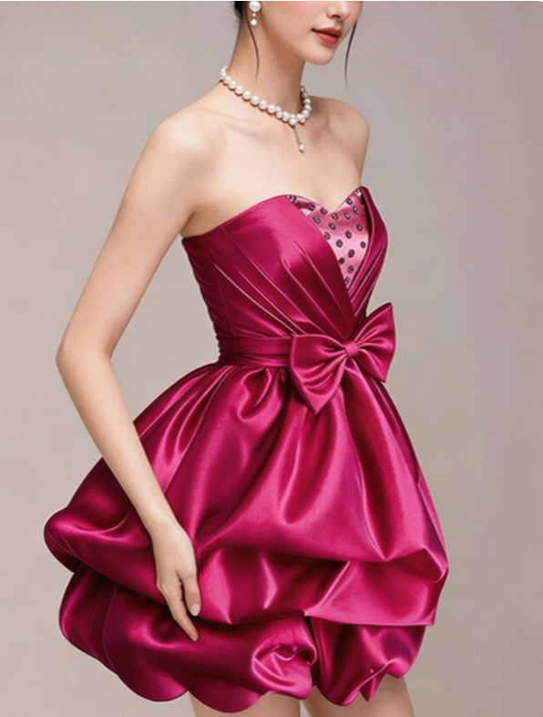 Charming Homecoming Dress Sweetheart Rinestone Pleated Bowknot Back to School Outfits Party Dress  D7343