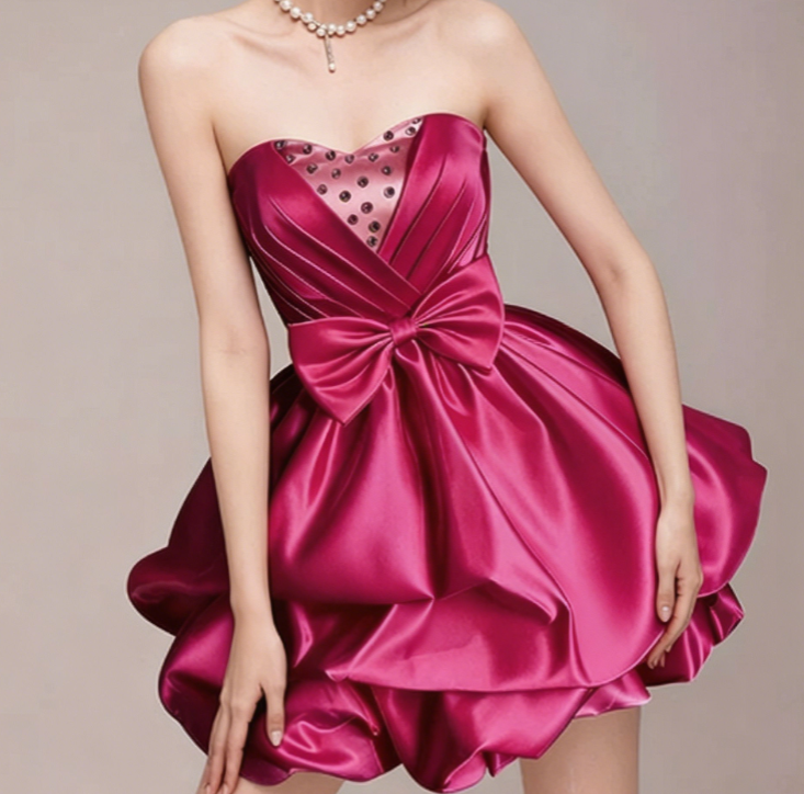 Charming Homecoming Dress Sweetheart Rinestone Pleated Bowknot Back to School Outfits Party Dress  D7343