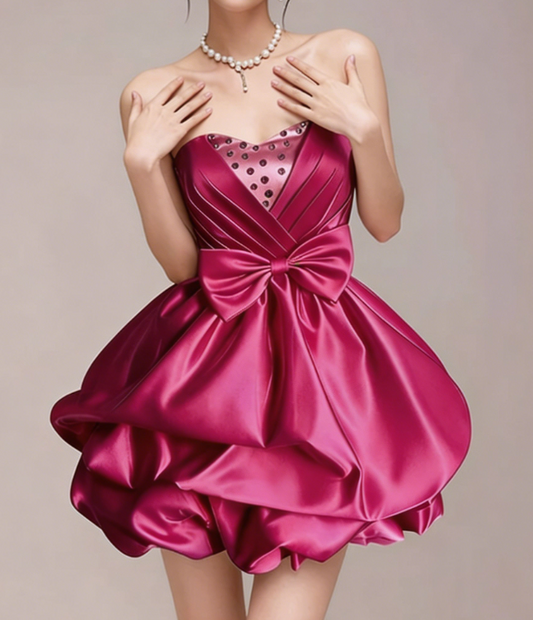 Charming Homecoming Dress Sweetheart Rinestone Pleated Bowknot Back to School Outfits Party Dress  D7343