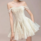 Charming Homecoming Dress Off the Shoulder Lace Pleated Back to School Outfits Party Dress  D7344