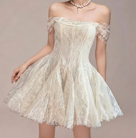 Charming Homecoming Dress Off the Shoulder Lace Pleated Back to School Outfits Party Dress  D7344