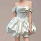 Charming Homecoming Dress Off the Shoulder Rinestone Pearl Pleated Back to School Outfits Party Dress  D7345