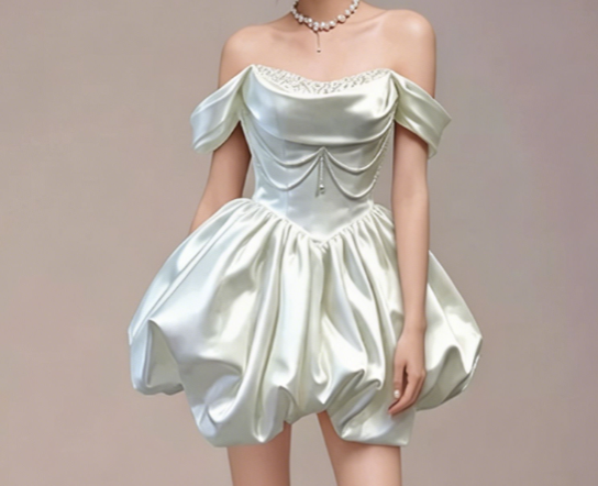 Charming Homecoming Dress Off the Shoulder Rinestone Pearl Pleated Back to School Outfits Party Dress  D7345