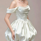 Charming Homecoming Dress Off the Shoulder Rinestone Pearl Pleated Back to School Outfits Party Dress  D7345