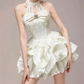 Charming Homecoming Dress Halter Rinestone Lace Cascade Back to School Outfits Party Dress  D7346
