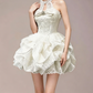 Charming Homecoming Dress Halter Rinestone Lace Cascade Back to School Outfits Party Dress  D7346