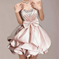 Charming Homecoming Dress Sweetheart Rinestone Pleated Bowknot Back to School Outfits Party Dress  D7343