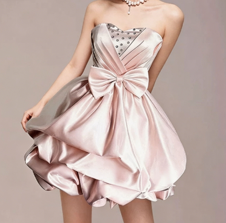 Charming Homecoming Dress Sweetheart Rinestone Pleated Bowknot Back to School Outfits Party Dress  D7343