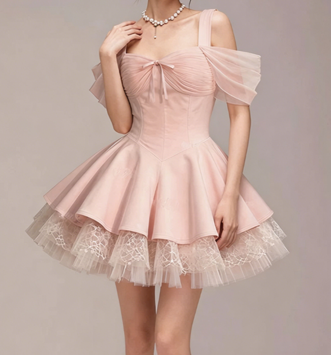 Charming Homecoming Dress Off the Shoulder Bowknot Tulle Pleated Back to School Outfits Party Dress  D7347