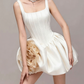 Charming Homecoming Dress Square Flower Pleated Back to School Outfits Party Dress  D7351