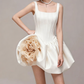 Charming Homecoming Dress Square Flower Pleated Back to School Outfits Party Dress  D7351