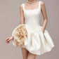 Charming Homecoming Dress Square Flower Pleated Back to School Outfits Party Dress  D7351